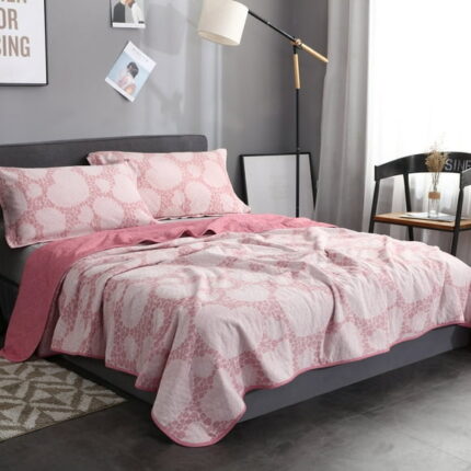 All-Season 100% Washed Cotton 3 Piece Quilt Set Bedspread Queen Blanket and 2 Pillow Case Sham Set (Double/Queen, Coral Pink)  90 x 90