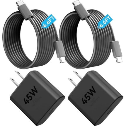 Type C Charger Fast Charging, 2-Pack 45W USB C Android Charger Block,  Phone Super Fast Charger with 6.6FT Cable Compatible with Samsung Galaxy S25/S24/S23 Plus/Ultra