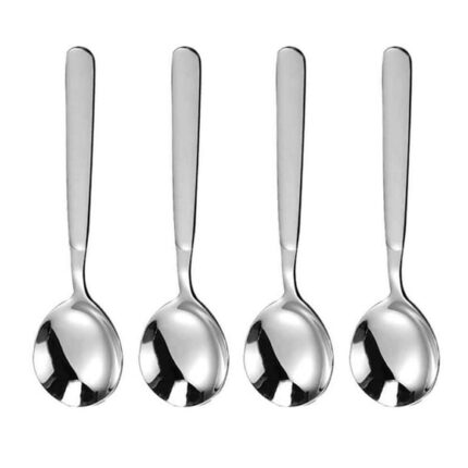 4-Piece Premium Soup Spoons Stainless Steel Round Spoons, Heavy-Weight Round Deep Bowl Spoons Set Flatware Set