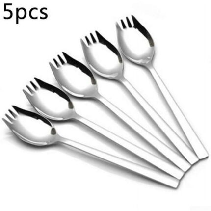 5Pcs Stainless Steel Spork Soup Salad Noodle Spoon Fork Cutlery Tableware