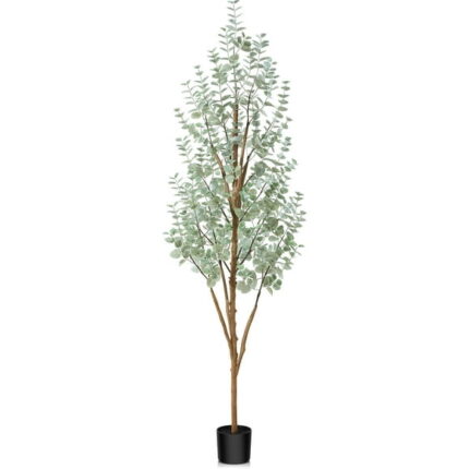 6FT Lush Artificial Eucalyptus Plants with Realistic Leaves and Natural Trunk, Silk Fake Potted Tree with Wood Branches, Faux Tree for Office Home Decor