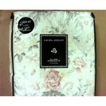 Laura Ashley Home - Breezy Floral Collection - 100% Cotton, Reversible, Lightweight & Breathable Bedding, Pre-Washed for Added Softness, Queen, Pink/Grey Queen Pink/Grey