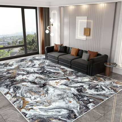 KAMOMA 8'x10' Area Rugs for Living Room Artistic Style Modern Rug Soft Low Pile Non Slip Carpet Machine Washable Indoor Rug for Bedroom Dining Room Office, Black