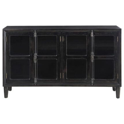 Sylvia Antique Black Glass Door Cabinet