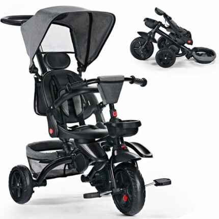 AILEEKISS Foldable Kids Tricycle Stroller, 8-in-1 Toddler Bicycle Unisex Ride Trike 1-5 Years, Grey