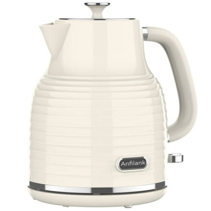 Anfilank 1.7L Cordless Electric Kettle, Plastic Tea Kettle with Water window And LED Light, Cream