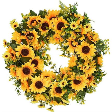 Summer Wreath Sunflower Wreath for Front Door 18 Inch  Fake Flower Wreath Door Wreaths Wall Decor-Yellow