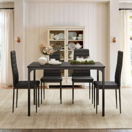 Asofer 47" Dining Table Set for 4, Dining Table and chairs with Wooden tabletop, for Kitchen, Apartment, Small Space, Black