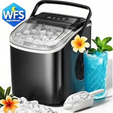 Auseo Countertop Ice Maker, Portable Ice Machine with Self-Cleaning, 26Lbs/24H, 9 Ice Cubes Ready in 6 Mins, for Home/Kitchen/Bar, Black