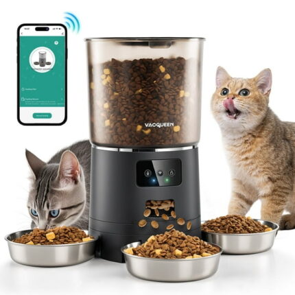 Automatic Pet Feeders with 3 Bowls for 3 Cats,  Automatic Cat Food Dispenser with 2.4G WiFi Remote Feeding, 6L Capacity