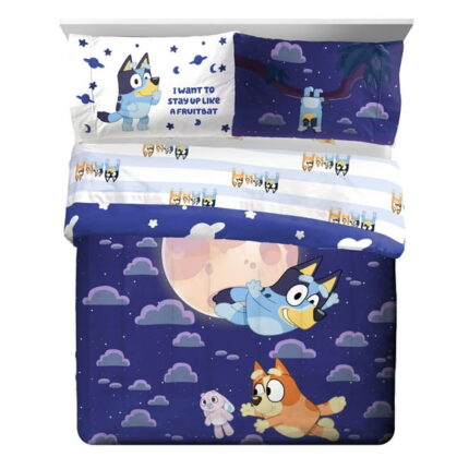 BBC Studios Bluey Blue 7 Piece Full Bed Set w/ Sham, 100% Microfiber