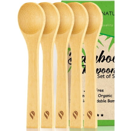 Bamboo Wood Tea Spoon (5 Pack), Small Wooden Teaspoons for Coffee, Spices & Honey by Golden Nature