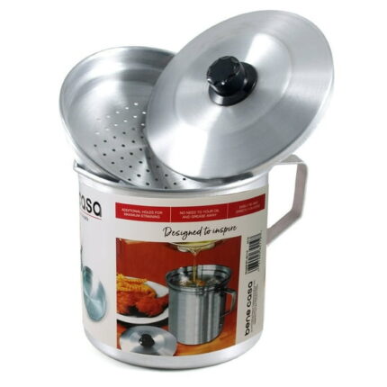 Bene casa 1-quart aluminum oil strainer, 32oz oil dispenser, filter, drip free oil strainer, frying oil filter - 1qt