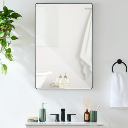 Best Choice Products 24x36in Recessed Bathroom Vanity 2-Way Wall Mirror w/ Rounded Corners, Anti-Blast Film