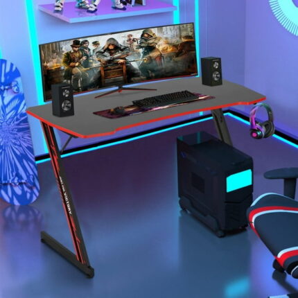 BestOffice 47 inch Z Shaped Ergonomic adults Gaming Desk with Headphone Hook for Game Players?Red