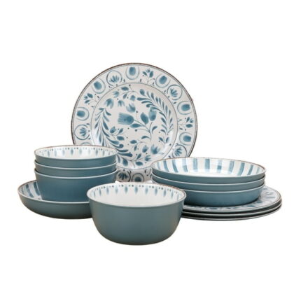 Better Homes & Gardens 12-Piece Bamboo Melamine Dinnerware Set, Blue