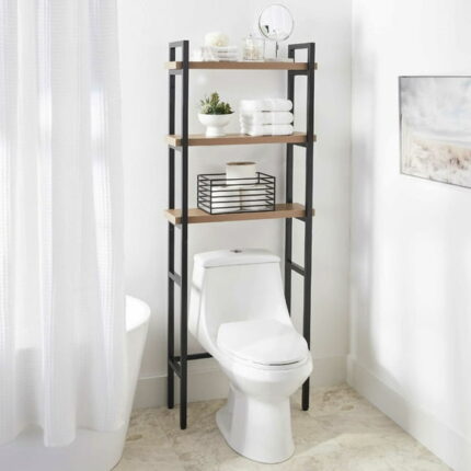 Better Homes & Gardens Jace 3-Shelf Over-the-Toilet Storage Rack, Black Frame with Natural Oak Shelves