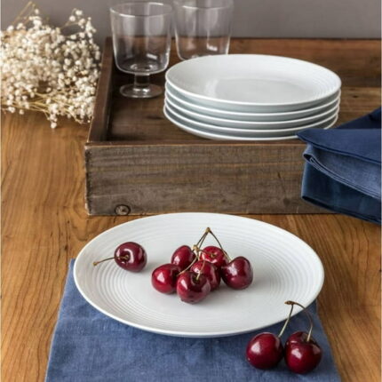 Better Homes & Gardens Porcelain Round Ribbed Salad Plates, White, Set of 6