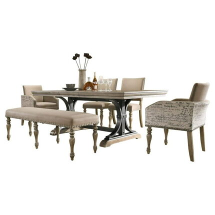 Birmingham Nailhead 8-Piece Table with Nail Head Bench and Arm Chair Dining Set, Driftwood