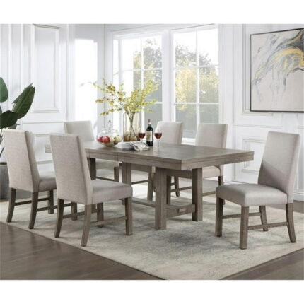 Bowery Hill Contemporary Rustic Wood 7-Piece Dining Set in Gray