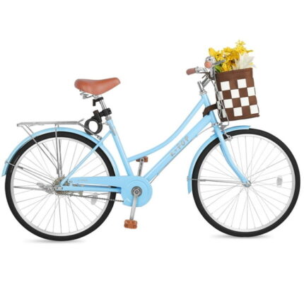 Bstjewey 24 Inch Women?s Cruiser Bike, Dual Bar Frame, Basket & Rear Rack