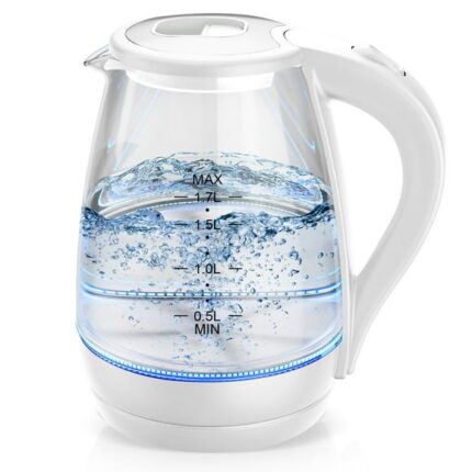 CACHOO Electric Kettle - 1.7L Hot Water Boiler - Glass Tea kettle with Wide Opening, LED, Auto Shut-Off & Dry Boil Protection, White