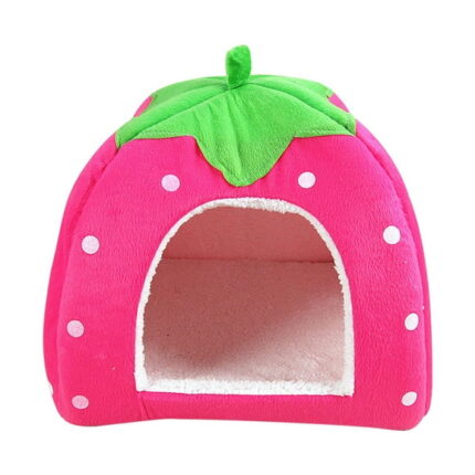 CHGBMOK Cute Fold Cat House Winter Indoors Strawberry Yurt Fleece Warm Pet Dog Bed