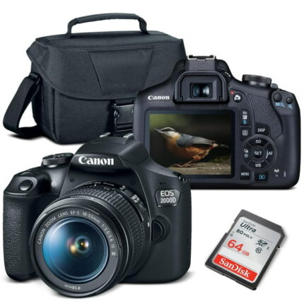 Canon EOS 2000D / Rebel T7 DSLR Camera with 18-55mm Lens + Bag + 64GB Card + More(International Model)