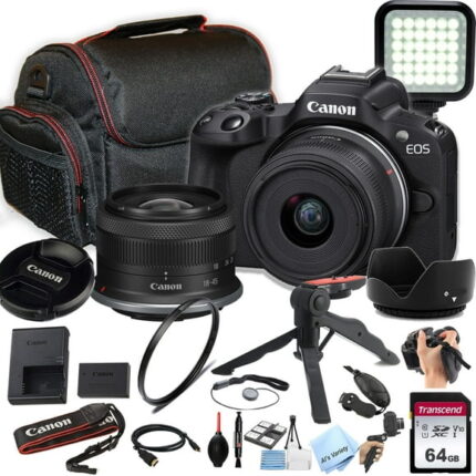Canon EOS R50 24.2MP APS-C CMOS Sensor Mirrorless Camera with 18-45mm Lens + 64GB SD Card and More