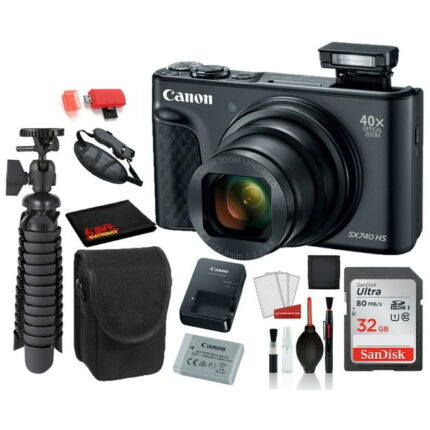 Canon PowerShot SX740 HS Digital Camera (Black) (2955C001) with Accessory Bundle package deal ' Sandisk 32gb SD card + Camera Case + 12' Tripod + MORE