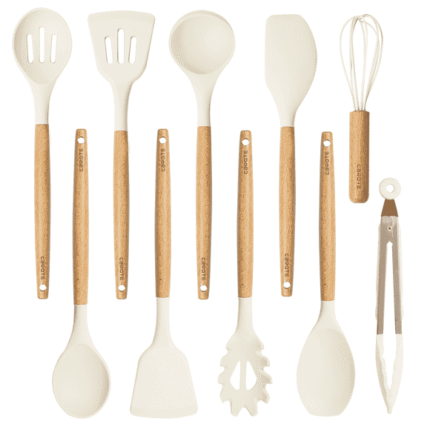 Carote 10 Pcs Silicone Cooking Utensils Set for Kitchen with Wooden Handle