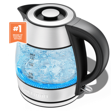 Chefman Rapid Boil 1.2L Electric Tea Kettle with Removable Lid - Stainless Steel, New