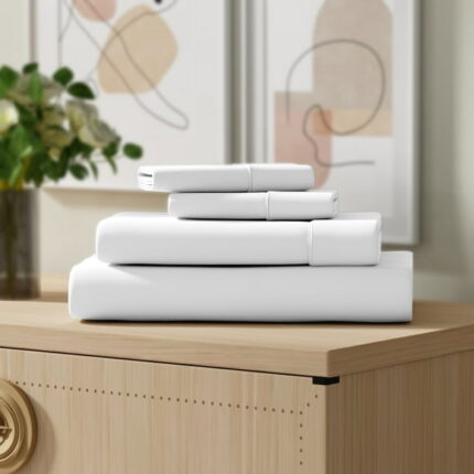 Color Sense 100% Cotton Percale Cool & Crisp 3-Piece Bedsheet set Twin White