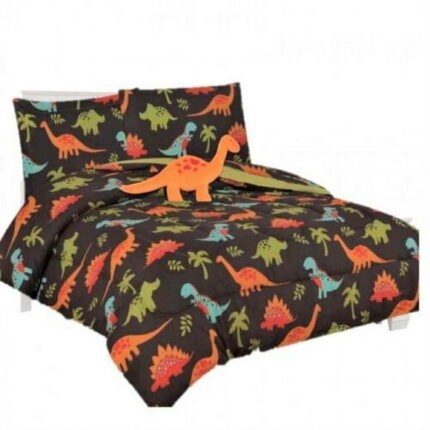 Comforter bed in bag set 6 pieces kids twin size lightweight warm kids bedroom dcor character design for boys girls dinosaur brown