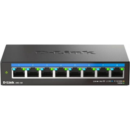D-Link 8-Port 2.5Gb Unmanaged Gaming Switch with 8 x 2.5G - Multi-Gig, Network, Fanless, Plug & Play (DMS-108) Black