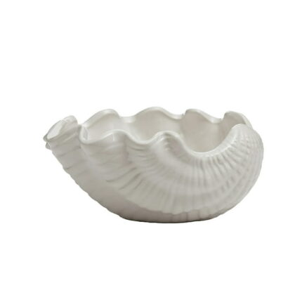 DDR Clam Shell Shaped White Serving Bowl 7 Inches Ceramic
