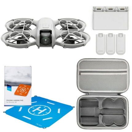 DJI Neo Drone Combo, White, Bundle with Carrying Case and 20" Foldable Landing Pad Pro