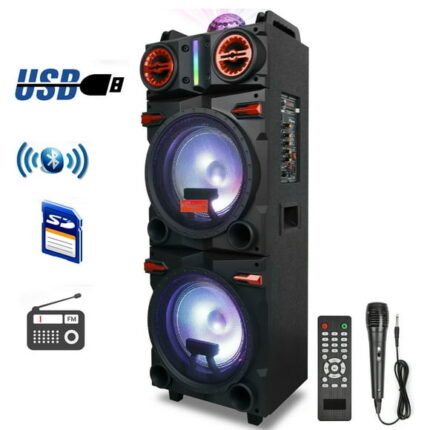 Dazone 4,500W Bluetooth Speaker Rechargable Dual 10" Woofer Party FM Karaok DJ LED AUX
