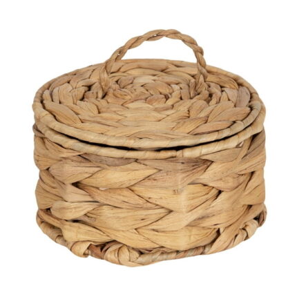 Home Decor Collection Design Ovation 3.5 x 6 Round Trinket Box with Lid in Water Hyacinth Natural Material