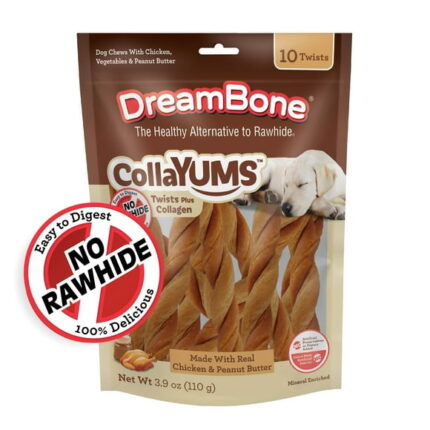DreamBone CollaYUMS Twists Plus Collagen Rawhide-Free Chews for Dogs, 10 Count