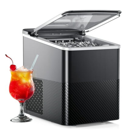 EUHOMY Ice Maker Countertop, Portable Bullet Ice Machine with Self Cleaning, 26.5 Lbs/24H, 2 Size of Bullet-Shipped Ice, Black