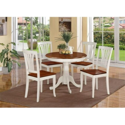 East West Furniture ANAV3-WHI-W 3 -Piece Round Kitchen 36 in. Table and 2 Chairs with Wood seat