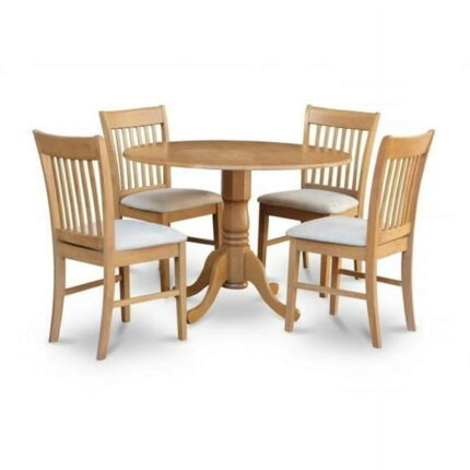 East West Furniture 3-Piece Traditional Microfiber Wood Dining Furniture Set Oak Solid