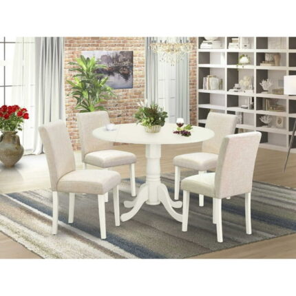 East West Furniture Dublin 5-piece Wood Dining Set with Fabric Seat in White