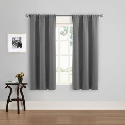Eclipse Phoenix Solid Blackout Curtain, Panel Pair, Smoke, 37"W x 63"L