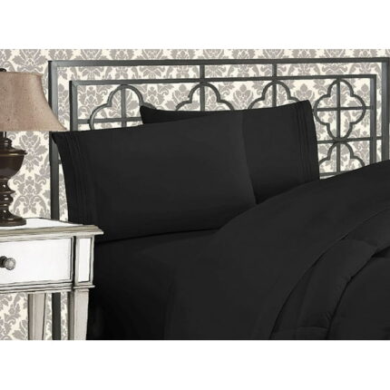 Elegant Comfort Deep Pocket 4-Piece Queen Bed-in-a-Bag Sets, Black Solid Print