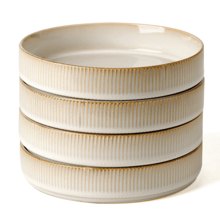 Famiware Star 8.25'' Pasta Bowls, Large Dinner Bowls Set of 4, Cappuccino White