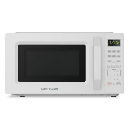 Farberware Countertop Microwave Oven, 700W, 0.7 Cu. Ft. Capacity, Compact Design with Turntable, Digital Display & Auto-Cook Functions, White