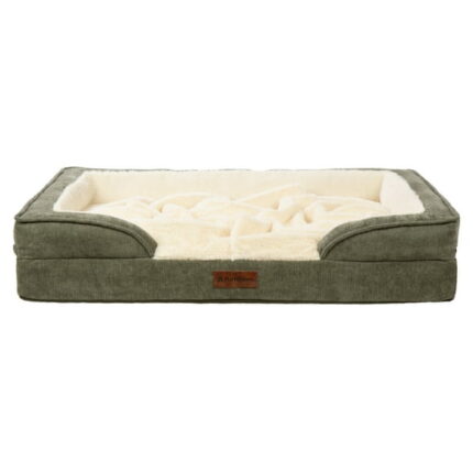Furhaven Pet Products Medium Nest-Top Perfect Comfort Sofa Orthopedic Ped Bed, 30"x20", Green