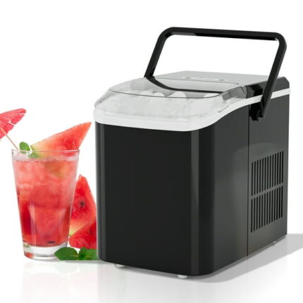 GIANNA Countertop Ice Maker, Machine Self-Cleaning, 2 Sizes Bullet Ice, Portable Ice Machine with Ice Scoop, Basket and Handle, Black